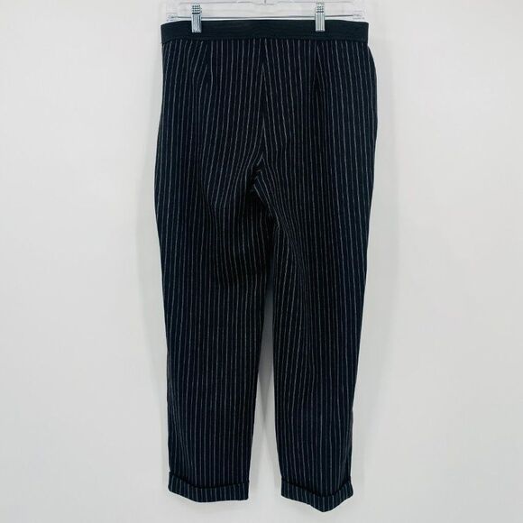 LOFT Size Small Black White Pinstripe Pull On Straight Leg Career Trouser Pants - Picture 7 of 9